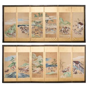 Pair of Japanese Edo/Tokugawa Screens Tale of Heiki