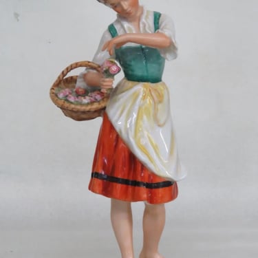Alka Kunst Bavaria Germany Porcelain Figurine Lady Girl with Flower Basket 3208B