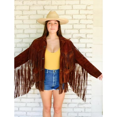 Marfa Jacket // vintage 60s 1960s 70s 1970s brown suede boho country western hippie coat leather hippy dress long fringe // S/M 