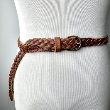 90’s Extra thin Brown braided belt ~ Woven skinny belts~ 1990s trends~ size LG/ open size fits most 