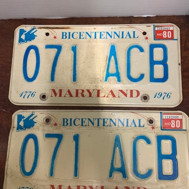 Pair of 1976 Bicentennial Maryland License Plates 