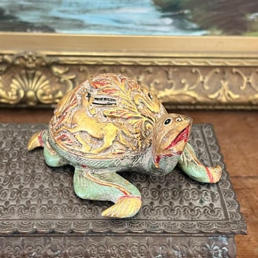 Free Shipping Within Continental US - Vintage Hand carved and hand painted wooden Turtle Figurine. 