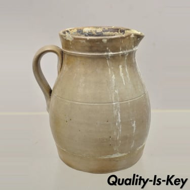 Antique Stoneware Salt Glazed 8" Tall Water Pitcher Bulbous Form