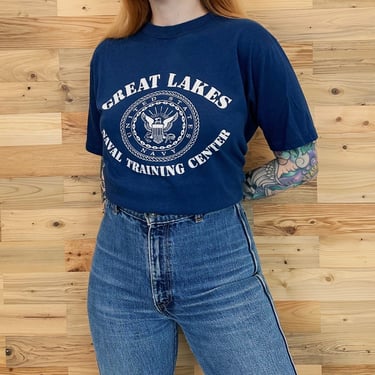 80's Navy Vintage Soft Thin Great Lakes Naval Training Center Tee Shirt T-Shirt 
