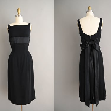 vintage 1950s Dress | Suzy Perette Black Rayon Cocktail Party Wiggle Dress | XS Small 