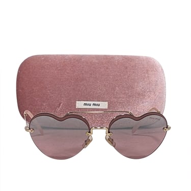 Miu Miu - Pink Reflective Frameless Heart Shape Sunglasses