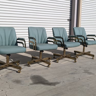 Set of Four Vintage Brass Dining Chairs | swivel / rotate | on wheels | Mid Century | MCM | Postmodern | 60s | 70s 