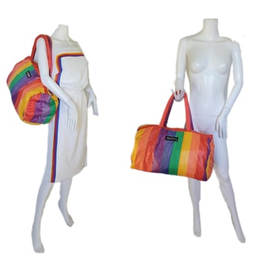 Large 1980's BIJOUX Nylon Rainbow Stripe Duffle Bag I Tote Bag I Shopper 