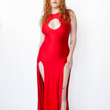 Red Sleeveless Form Fitting High Slit Dress sz. S-L