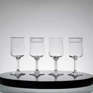 Vintage Wine Glass Lenox Crystal - Etched floral, platinum rim design  Crystal Glass Set of 4  VTG Cocktail Glassware for Holiday Party 