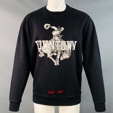 OFF-WHITE Size M Downtown Black White Graphic Cotton Crew Neck Sweatshirt