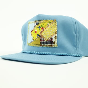 Vintage 90s Turquoise Trucker Hat - Upcycled with Patchwork Fabric - One of a Kind - Adjustable 