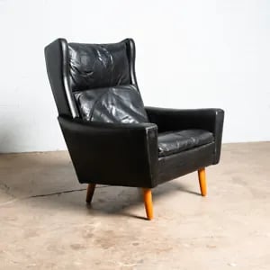 Mid Century Danish Modern Lounge Chair Black Leather Wingback Armchair Denmark