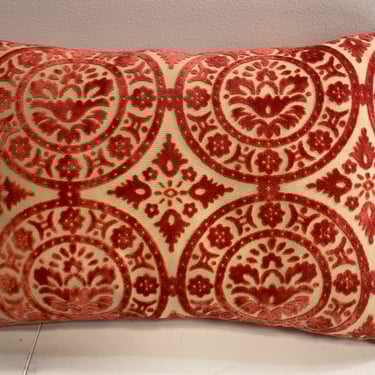 Pink Velvet Patterned Pillow with Linen Back