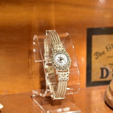 Vintage 1990's Sterling Silver Marcasite 'Diamond' Ladies Quartz Wristwatch, Multi-Strand Silver Foxtail Link Watch Band, Working Condition 