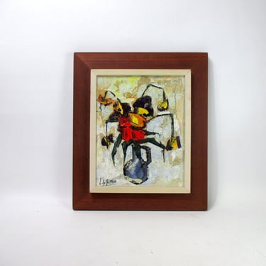 J de Bomainq Jean Claude Mayodon Oil on Canvas Abstract Floral Still-Life Vintage Signed Fine Art Painting Modern Impressionist Artwork MCM 