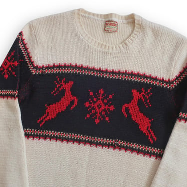 50s sweater / wool sweater / 1950s McGregor wool knit deer crew neck winter sweater Small 