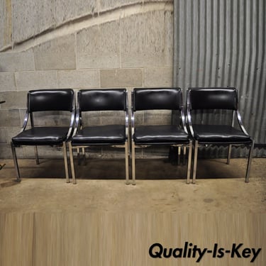 Howell Interlake Mid Century Modern Sleek Chrome Black Dining Chairs - Set of 4