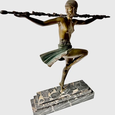 1930s French Art Deco Bronze Sculpture "Dancer of Thyrsus" by Pierre Le Faguays Large Size