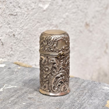 Antique Wilcox Company Repousse Perfume Bottle Holder #3385, Quadruple Silver Plated, Art Nouveau Floral/Scroll Designs, 4 1/4" 