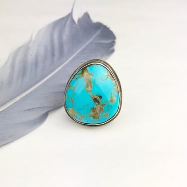 OCEAN BLUE Sterling Silver & Turquoise Ring | BC Sterling | Native American Navajo Jewelry | Southwestern, New Mexico | Size 10 1/2 