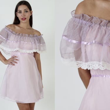 Sheer Violet Chiffon Dress / Vintage 70s See Through Lightweight Material / Simple Fairytale Romantic Floral Mini Sundress 