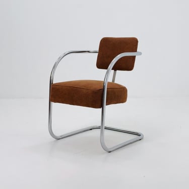 Mid-Century Bauhaus Cantilever Chair by Royal Chrome, Cognac by Manner of Hoffmann & KEM Weber USA 1950s 