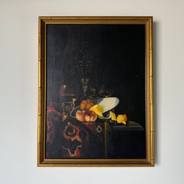 1980's Willem Kalf Reproduction Still Life Oil Painting By Paul Dallas 