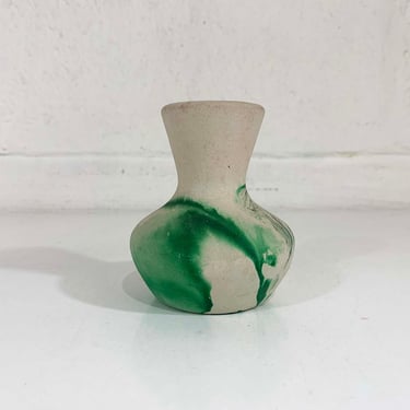 Vintage Nemadji Art Pottery Mini Vase Swirl Small USA Flower Green Swirl Vanity Seven Falls Colorado Beige 1970s 