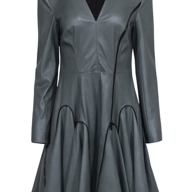 Dafna May - Green Faux Leather Long Sleeve Zipper Dress Sz XL