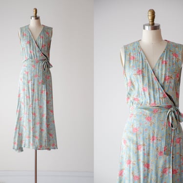 long wrap dress | 90s y2k vintage GAP turquoise blue pink floral sleeveless long flowy maxi dress 