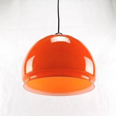 Space Age Opaline Glass Pendant Lamp, Orange Glass Pendant Lamp, MCM Ceiling Lamp, Yugoslavia 1970's, Orange Cased Glass 