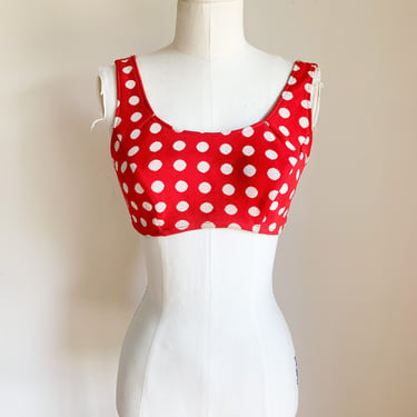 Vintage 1960s Red & Polka Dot Knit Swimsuit Top / XS / 32