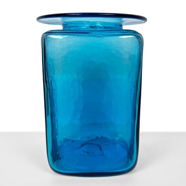 Large Square Turquoise Blue Vase by Blenko 