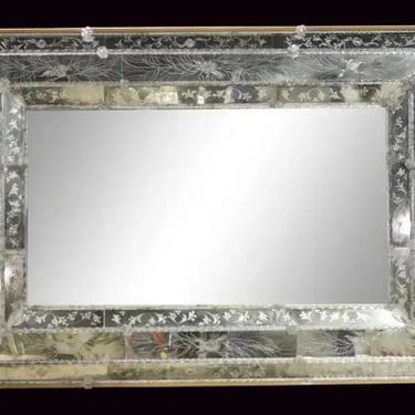 Large Fine Quality Antique Venetian Etched Glass Murano Wall Mirror