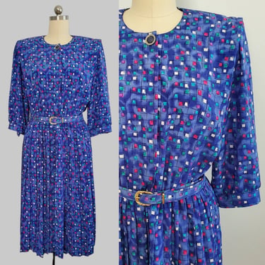 1980s Florentine Petites Dress with Matching Belt - 80's Dresses - 80s Women's Vintage Size Large 