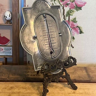 Free shipping within continental US - Vintage Pewter wall Thermometer with 3 different temperature Scales 