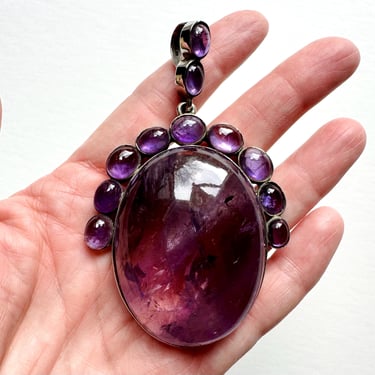 Impressive Huge Vintage Sterling Silver Natural Ametrine & Amethyst Pendant 80g 