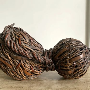 Antique Japanese Gourd Shape Bamboo Ikebana Basket