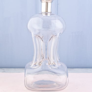 Vintage English Glass Glug Decanter with Sterling Silver Collar