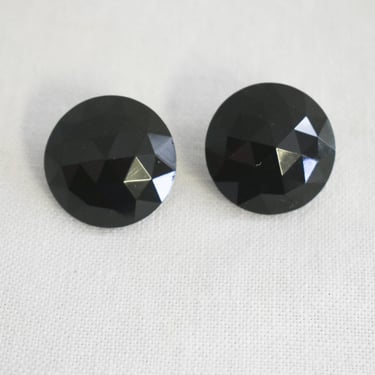 1950s/60s Black Faceted Glass Clip Earrings 