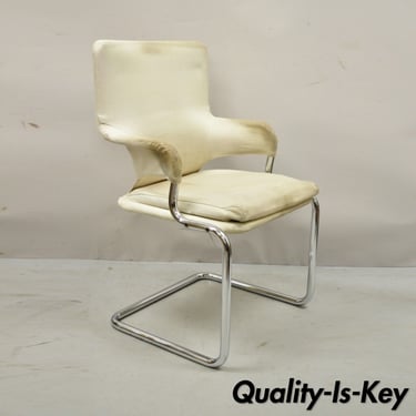 Vintage Mid Century Modern Tubular Chrome Arm Chair with Burlap Seat