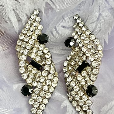 BIG Glam Statement Earrings, Sparkling Rhinestones Bling, Post, Vintage 80s, Dynasty Era 