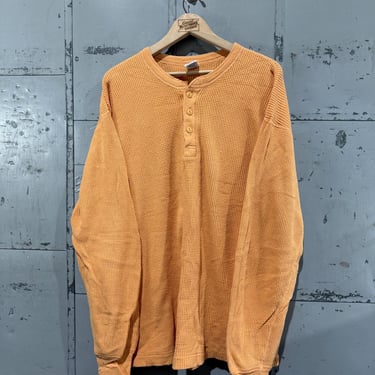 90's GAP Vintage Cotton Waffle Undershirt  Hipster Grunge Fashion Sherbet Orange color Henley Long sleeve 