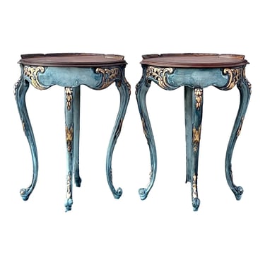 Carved French Side Tables With Inlaid Tops - a Pair 