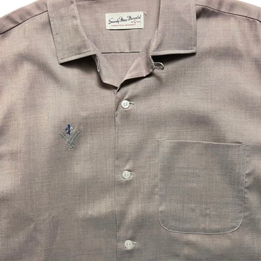 NEW Old Stock ~ Vintage 1950s Sandy MacDonald Rayon Sport Shirt ~ L ~ Loop / Camp Collar ~ Atomic / Embroidered ~ NOS / Deadstock 
