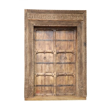 Antique Teak Carved Wood Indian Doors with Frame from Terra Nova Designs Los Angeles 