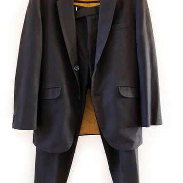 1969 MENS SUIT, Vintage 1960's Black Brown Wool Mans Sport Coat Jacket & Matching Pants, Hand Made, Blazer Mid Century Mod style 