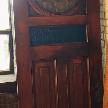 Large Swing Door w Stained Bottle Glass Circle and Rectangles