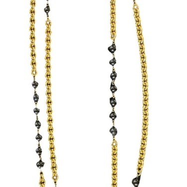 Chanel Gold 1984 Toned Black Bead Two Strand Necklace